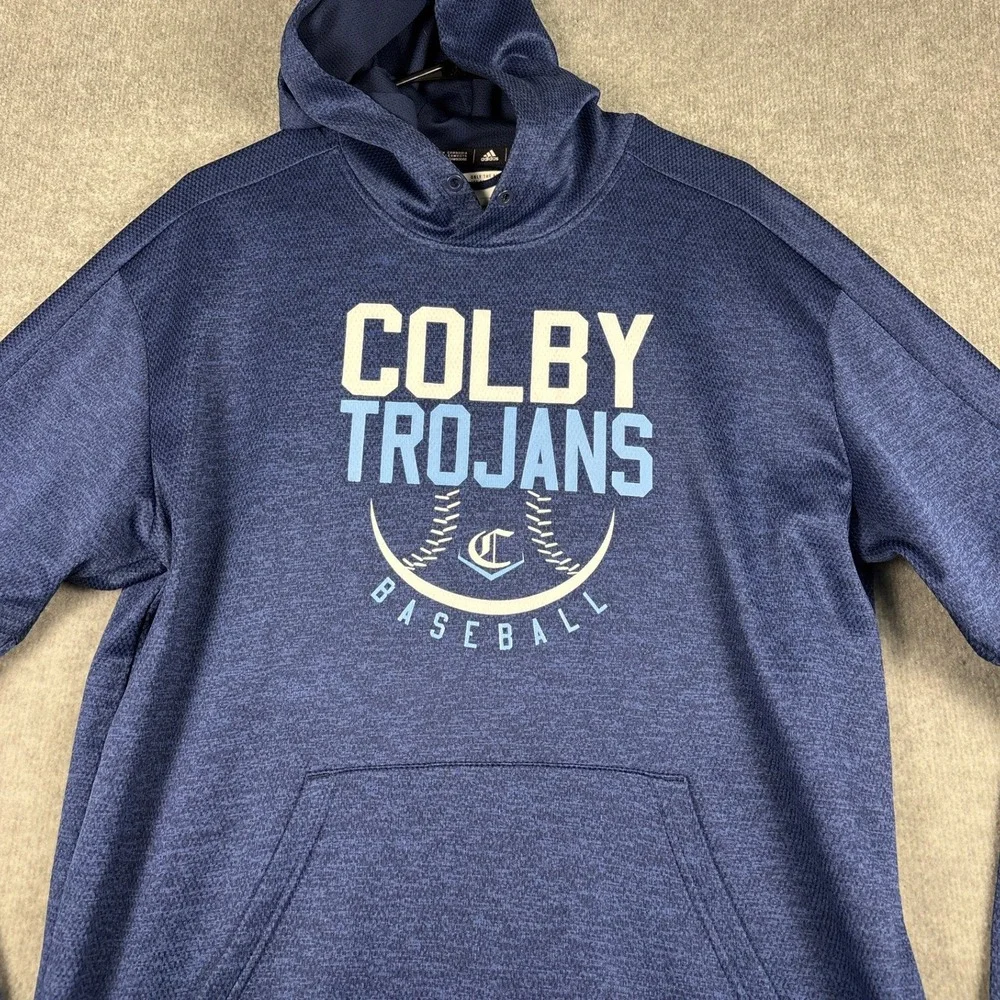 Adidas Colby Trojans Baseball Climalite Hoodie Size L Blue Heather Pullover